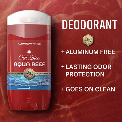 Old Spice Red Zone Aqua Reef Deodorant - 3oz: Invisible Solid, Under Arm Application, Normal Skin, Scented