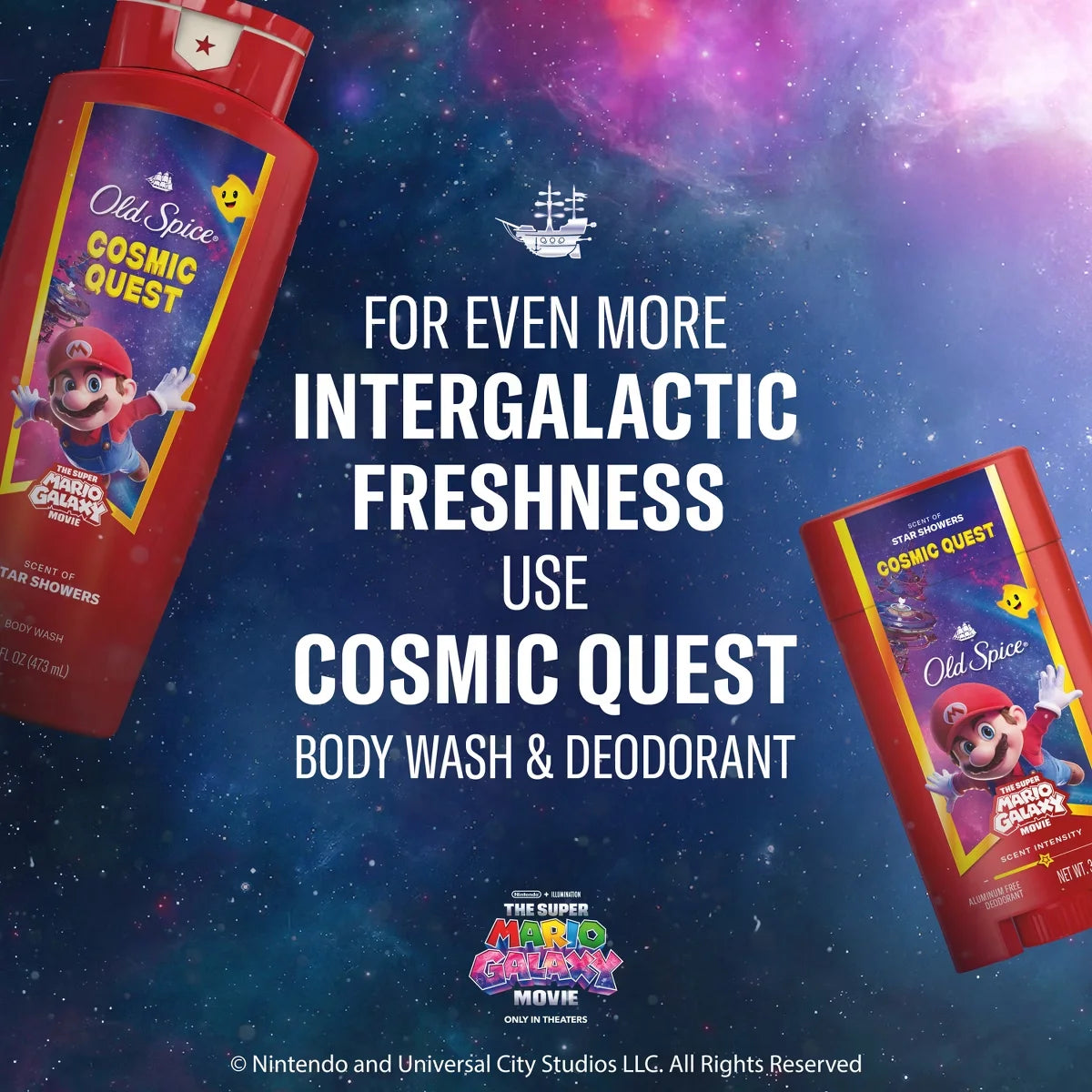 Old Spice x The Super Mario Galaxy Cosmic Quest 24/7 Odor Control Aluminum-Free Deodorant Body Spray - Scent of Star Showers - 5.1 fl oz