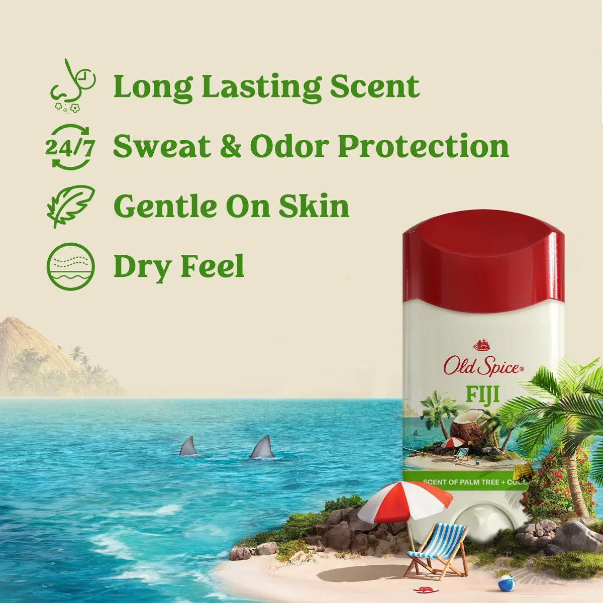 Old Spice Men's Antiperspirant & Deodorant - Fiji with Palm Tree - 2.6oz/3pk: Invisible Solid with Tropical Coconut Scent
