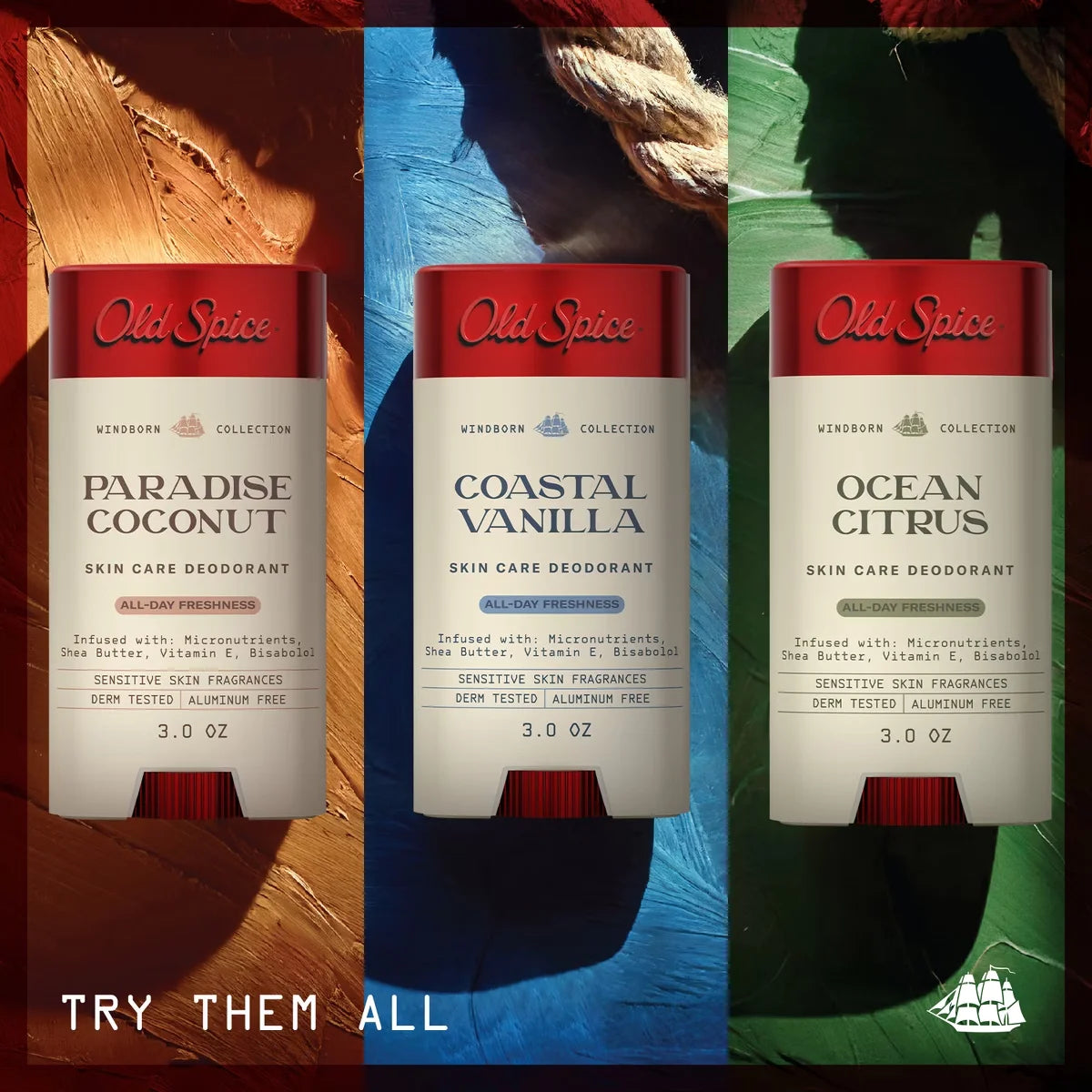 Old Spice Men's Aluminum-Free All Day Freshness Windborn Collection Deodorant - Ocean Citrus - 3oz: Invisible Solid, Normal Skin