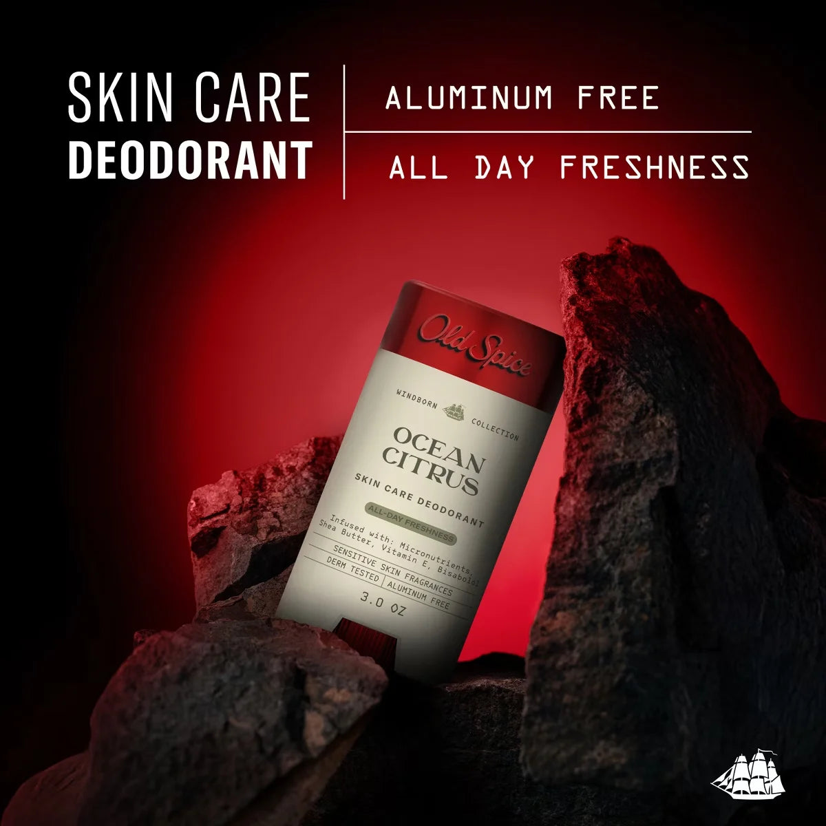Old Spice Men's Aluminum-Free All Day Freshness Windborn Collection Deodorant - Ocean Citrus - 3oz: Invisible Solid, Normal Skin