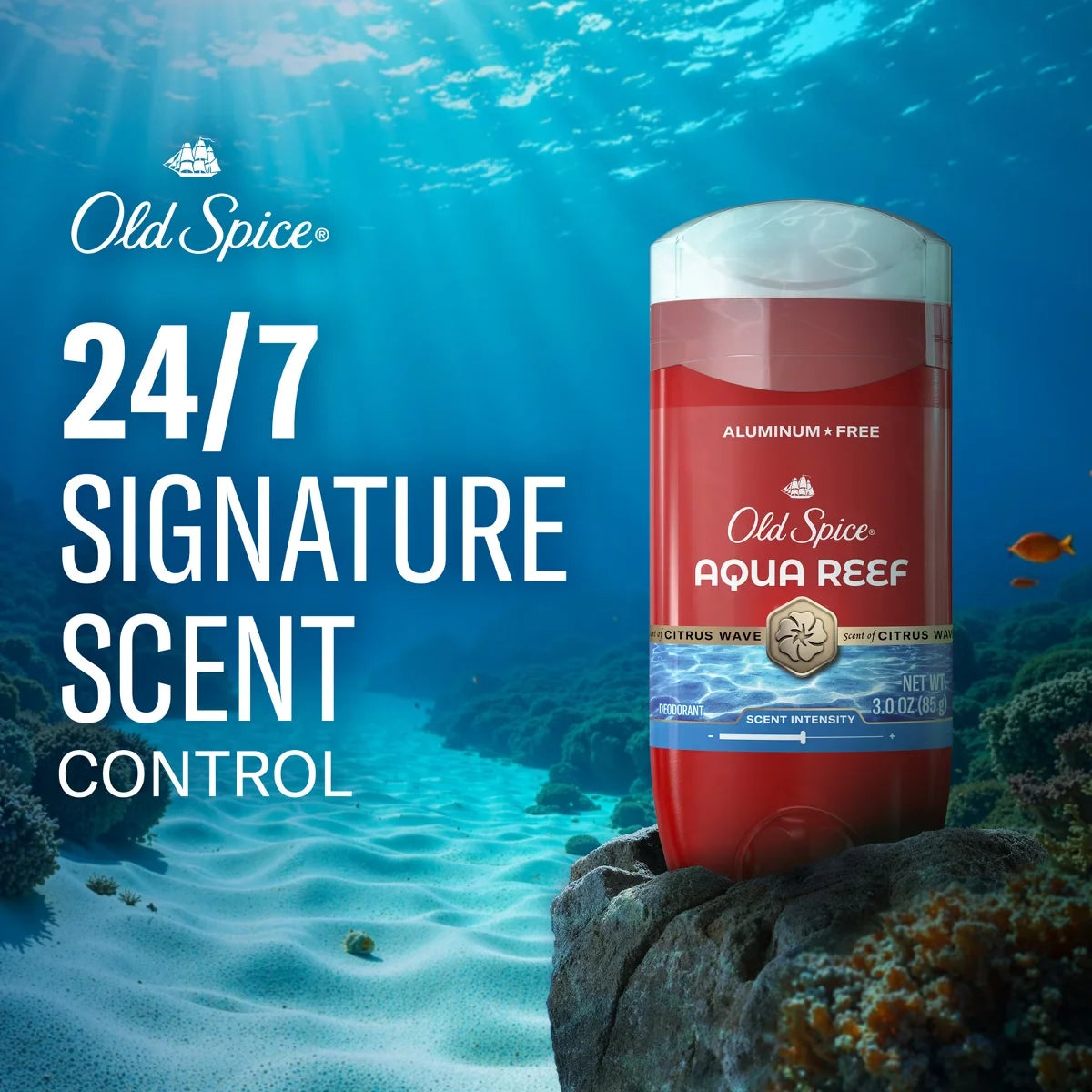 Old Spice Red Zone Aqua Reef Deodorant - 3oz: Invisible Solid, Under Arm Application, Normal Skin, Scented