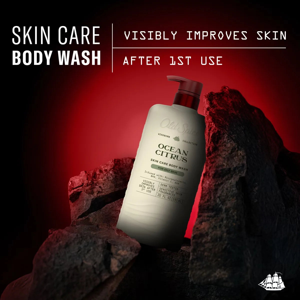 Old Spice Windborn Collection Men 's Body Wash for Oily Skin - Ocean Citrus - 20 fl oz: Moisturizing, Basic Cleansing, Contains Vitamin E