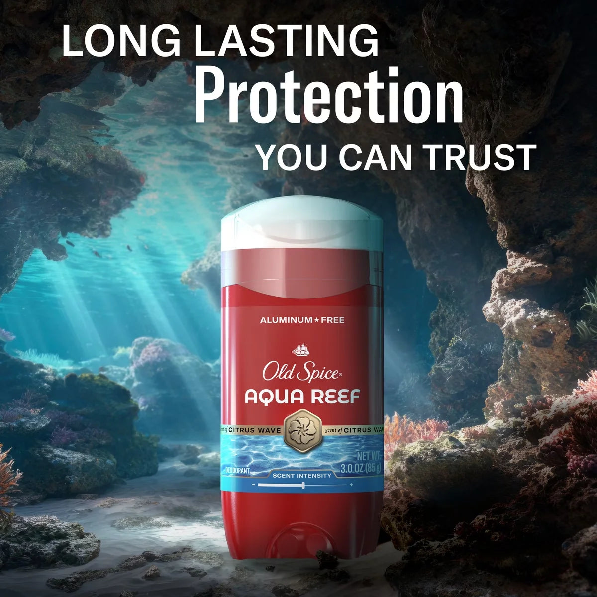 Old Spice Red Zone Aqua Reef Deodorant - 3oz: Invisible Solid, Under Arm Application, Normal Skin, Scented