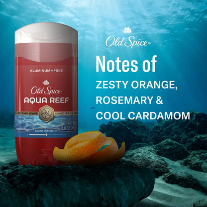 Old Spice Red Zone Aqua Reef Deodorant - 3oz: Invisible Solid, Under Arm Application, Normal Skin, Scented